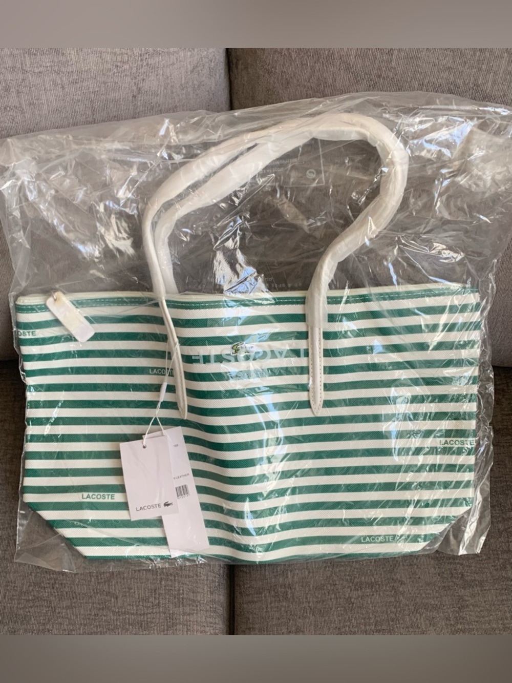 Lacoste L.12.12 Concept Tote handbag green strips NWT - Picture 7 of 9